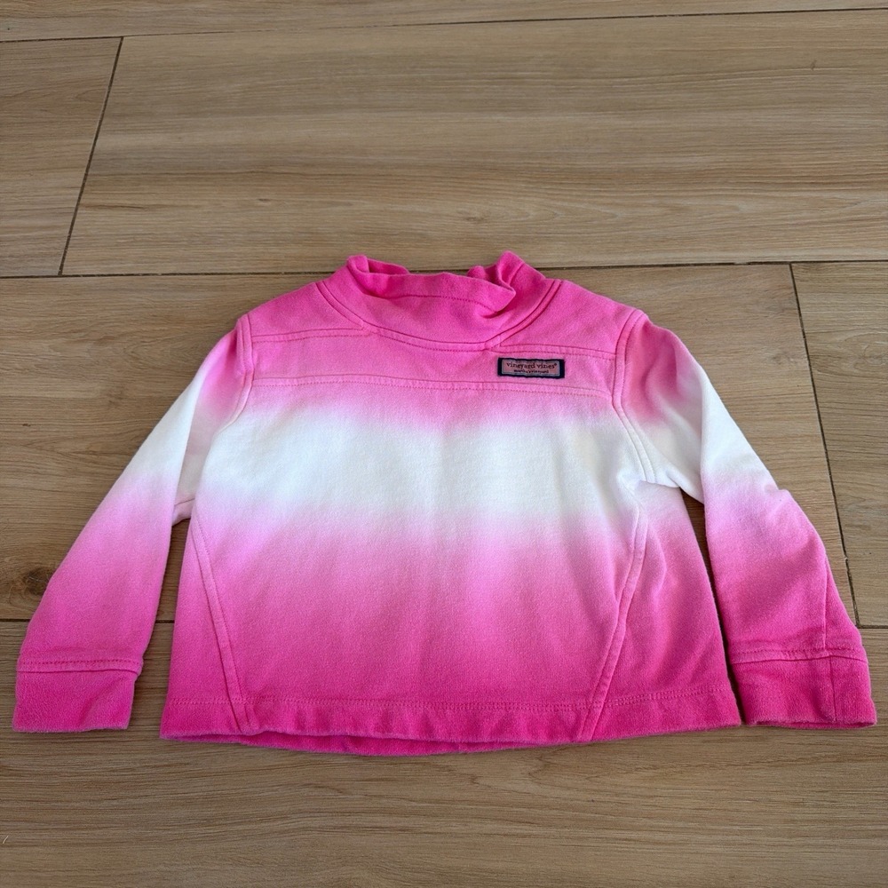 Vineyard Vines Girls 4T Pink White Ombre Dip Dye Mock‎ Neck Sweatshirt Pullover